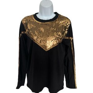 SETA Black Town Sweater Gold Sequined Studded Size M.